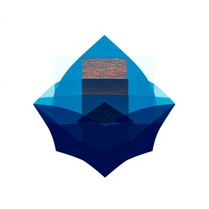 Abstracte visualisatie van gelaagde beschermingsstructuren in azuur en marineblauw